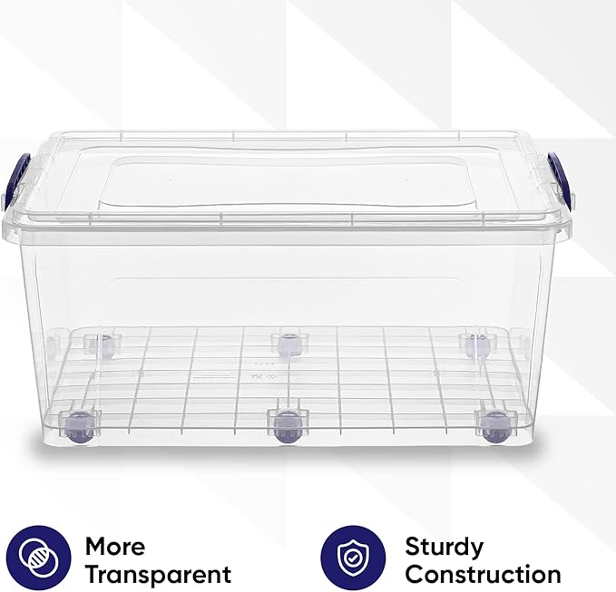 Superio Storage Containers With Wheels (3 Pack) Stackable Large Storage Containers With Lids Durable Latches (32 Qt)