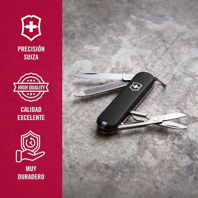 Victorinox Pocket Knife Small Classic SD 58 mm Black (7 Functions Blade Nail File Screwdriver 2.5 mm Scissors)