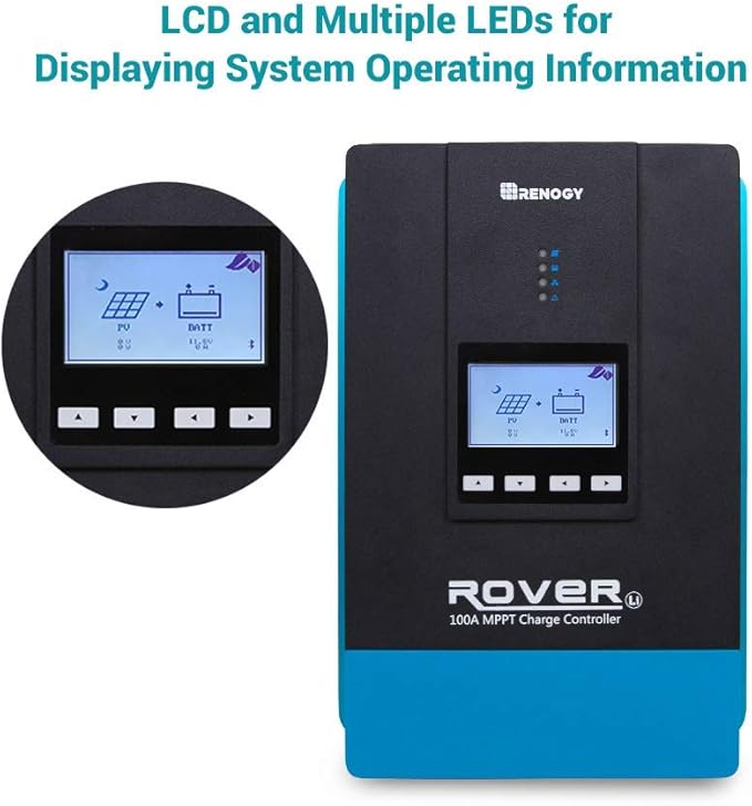 Rover 100A MPPT Solar Charge Controller - DC Input Solar Controller for RV/Marine Auto-Detect 12V/24V/36V/48V LCD Display Solar Regulator fit for Gel Sealed Flooded and Lithium Battery