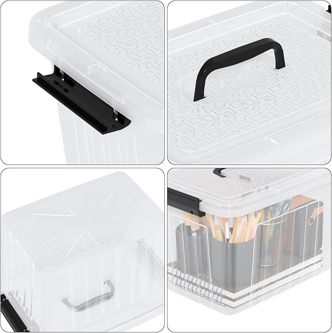 12 Liter Plastic Storage Bin with Handle Clear Lidded Storage Box 4 Pack