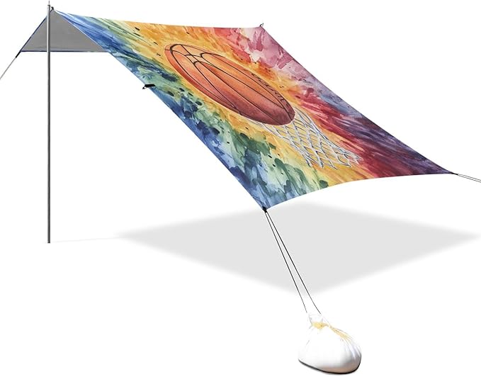 ALAZA Basketball Tie Dye Beach Tent Sun Shelter UPF50+ Protection Beach Shade Canopy w/ 4 Sandbags for Outdoor Camping Fishing Backyard Fun Picnic 10x9 ft