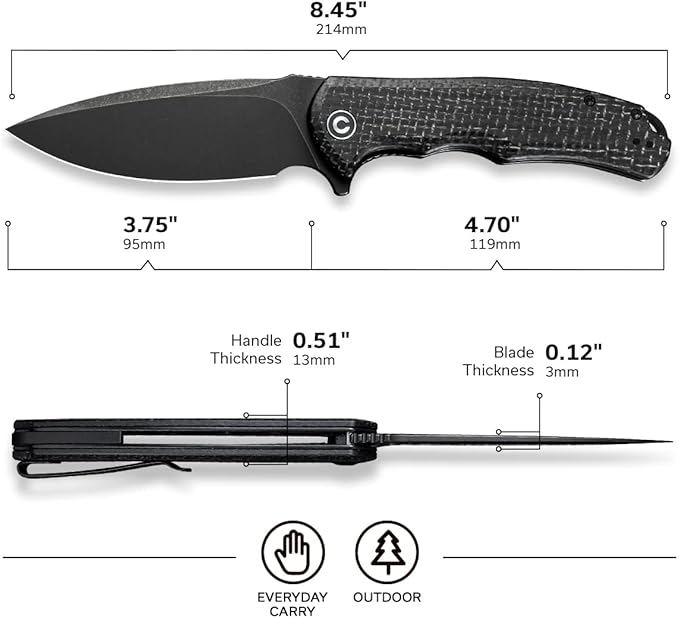 CIVIVI Folding Pocket Knife- Praxis Flipper Liner Lock Knife 3.75 Black Stonewashed Blade with Micarta Handles Reversible Clip for Everyday Carry Outdoor Use C803G