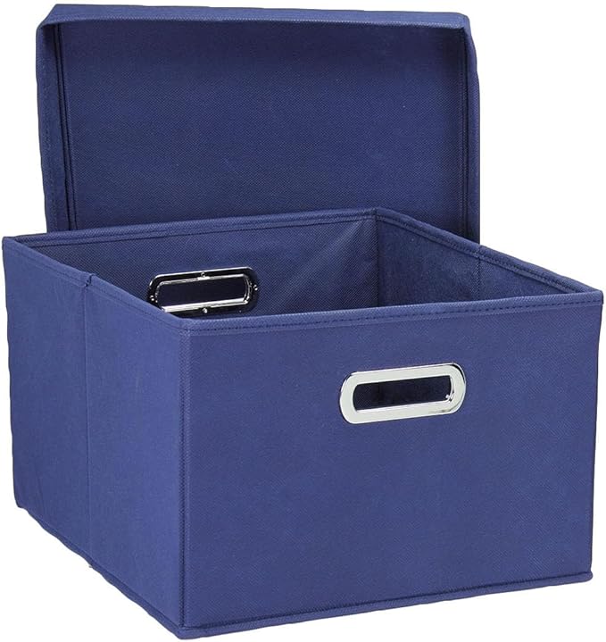 Household Essentials Fabric Storage Boxes with Lids and Handles Blue