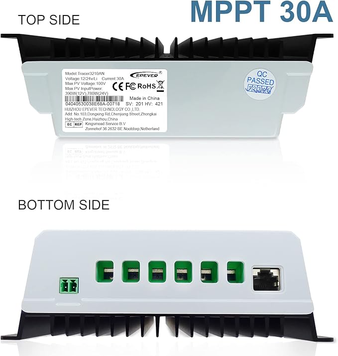EPEVER MPPT Solar Charge Controller 30A 12V 24V Auto Tracer3210AN + Remote Meter MT52 + RTS Solar Panel Regulator Common Negative Ground for Lead-Acid LiFePO4 Lithium Battery (30A + MT52+RTS)