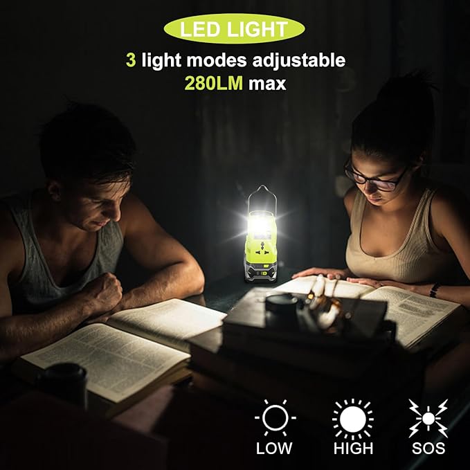 DC 18V to AC 110V Power Inverter Compatible with Ryobi One 18V Battery 200W Portable Modified Sine Wave Power Inverter Converter with LED Light USB and Type-C Port(No Battery)