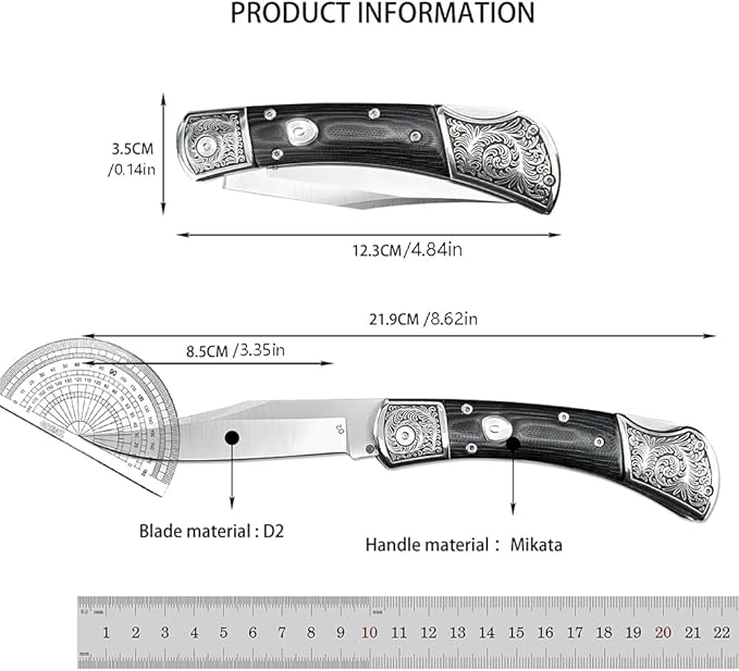 3.35'' High Hardness D2 Steel Blade Mikata Handle Outdoor Pocket Folding Knife Camping Rescue Self Defense Tactical Tool with Leather Sheath
