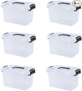 Hespama 6 Packs 6 Quart Lidded Storage Bin Plastic Latch Container Box with Handle R