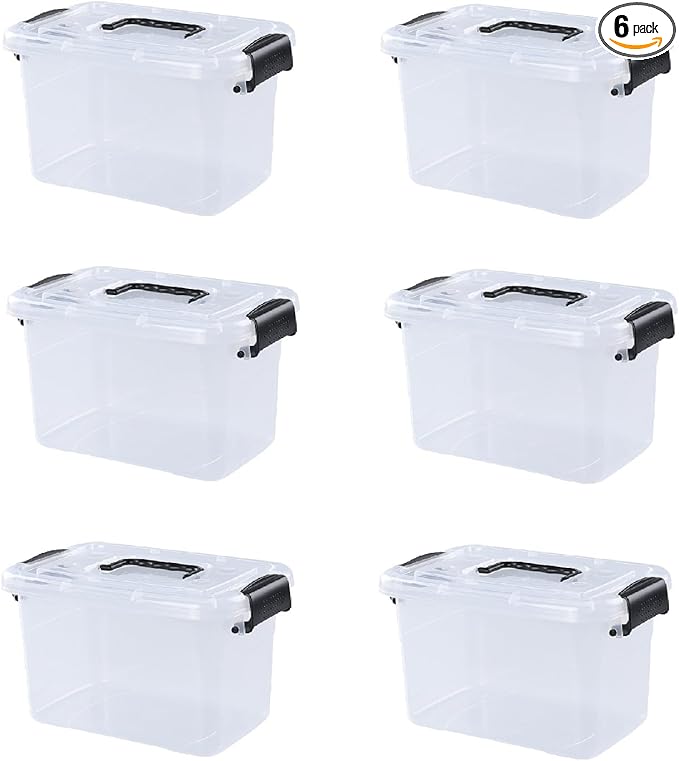 Hespama 6 Packs 6 Quart Lidded Storage Bin Plastic Latch Container Box with Handle R