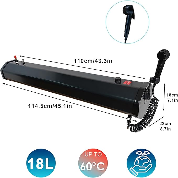 Pressurized Camping Shower with Solar Heating Portable Water Tank for Outdoor Activities Including Overlanding Surfing and Fishing