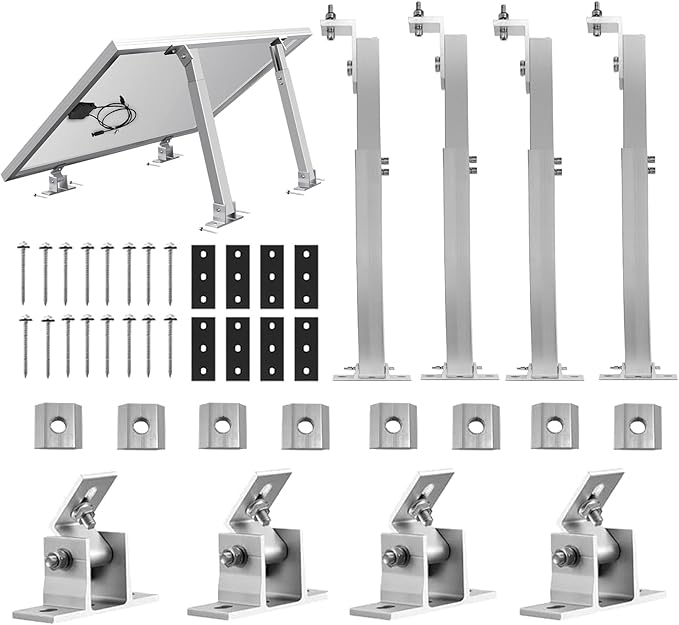 Adjustable Solar Panel Tilt Mount Brackets - Aluminum Alloy Mounting Brackets Support to 100 150 200 300 Watt Solar Panel for RV Trailer Boat Yacht Roof Wall and Off-Grid(2 Sets-4 PCS)