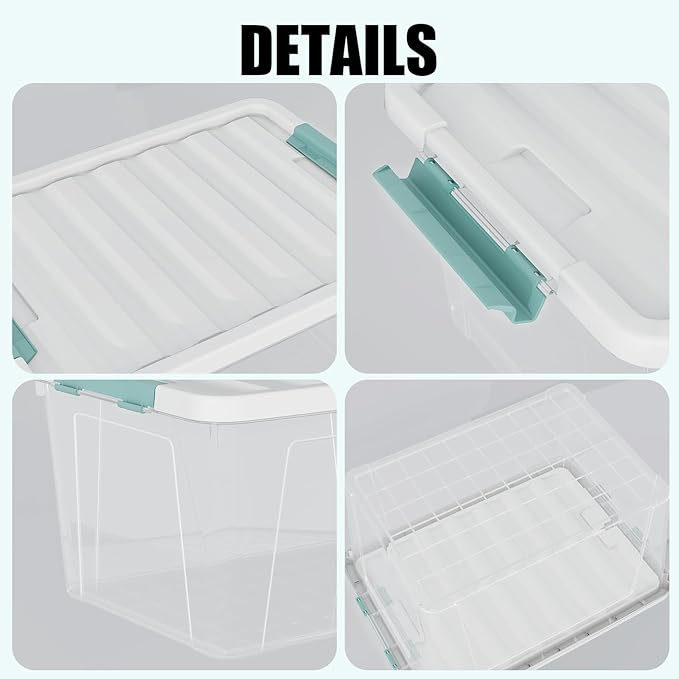 35 Quart Clear Lidded Storage Bins Plastic Latching Organizer Boxes 6 Pack