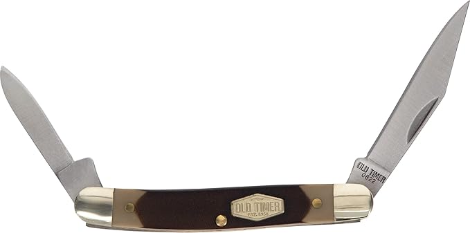 Old Timer 104OT Small Canoe 4.7in Stainless Steel Traditional Folding Pocket Knife with Clip Point and Drop Point Blades Sawcut Handle and Convenient Size for EDC Camping Hunting and Outdoors
