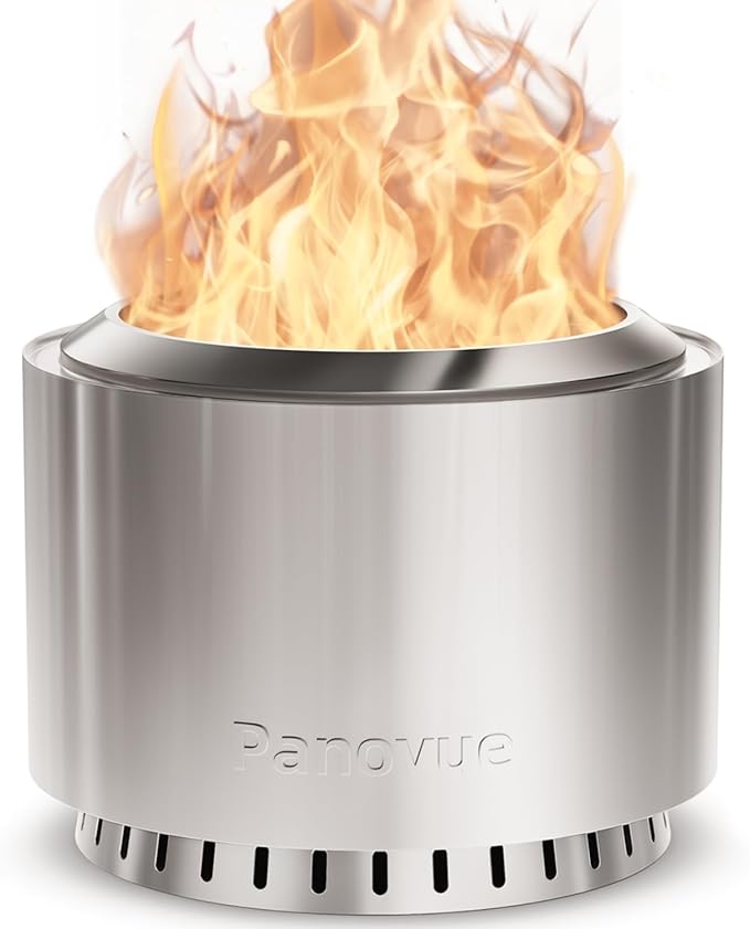 Panovue 22 inch Smokeless Fire Pit with Waterproof Cover Stainless Steel Outdoor Smokeless Firepit Wood Burning Fire Pits for Camping BonfireLow Smoke Firepit for Outside[Slivery]
