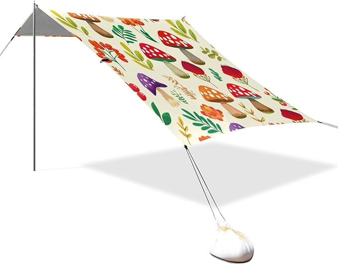 Beach Canopy with Windproof Ropes &amp Sandbags Beach Tent Sun Shade Sun Shelter for Camping Trips Fishing Backyard Fun or Picnics Mushroom