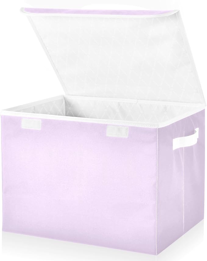 Solid Color Pure Plain Orchid Storage Bins with Lid Foldable Storage Baskets Storage Box with Lids for Office Supplies