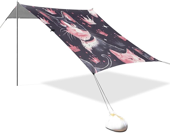 ALAZA Cat Kitten Crown Beach Tent Sun Shelter UPF50+ Protection Beach Shade Canopy w/ 4 Sandbags for Outdoor Camping Fishing Backyard Fun Picnic 10x9 ft