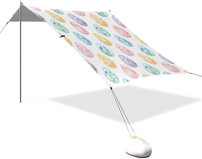 xigua Easter Egg Beach Tent Sun Shelter with Carrying Bag - Silver Coated Oxford Fabric Beach Canopy for Beach Camping Fishing - Includes Windproof Ropes Sandbags &amp Stakes