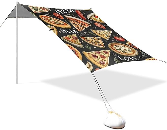 ALAZA Black Background Pizza Pattern Beach Tent Sun Shelter Portable Canopy Sunshade for Outdoor Camping Picnics Backyard Fun 10x9 ft