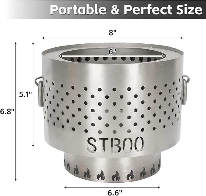 Tabletop Fire Pit with Ash Tray - Low Smoke Pellet Portable Table Top Firepit | Indoor&ampOutdoor Mini Personal Fireplace with Travel Bag | Small Smores Firepit for Patio CampingPorch7.8inch Stain