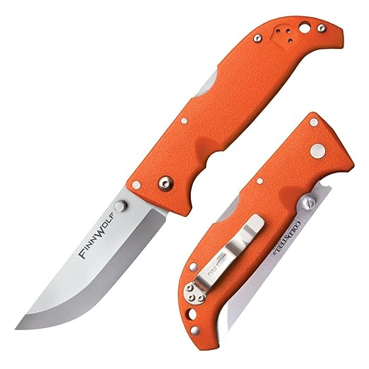 Cold Steel Finn Wolf 3.5in AUS8A Razor-Sharp Straight Back Blade 4.375in Griv-Ex Blaze Orange Handle Hunting Folding Knife Blister Pack
