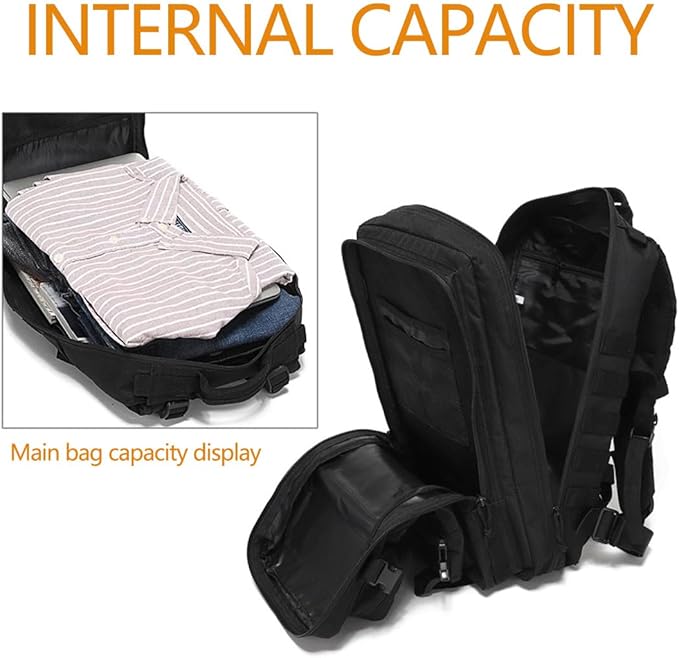 35L Military Tactical Backpack Army 3 Day Assault Pack Molle Bag Backpacks Rucksack For Hiking Fishing (Black)