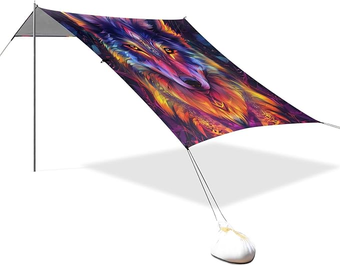 ALAZA Wolf Colorful Beach Tent Sun Shelter Portable Canopy Sunshade for Outdoor Camping Picnics Backyard Fun 10x9 ft