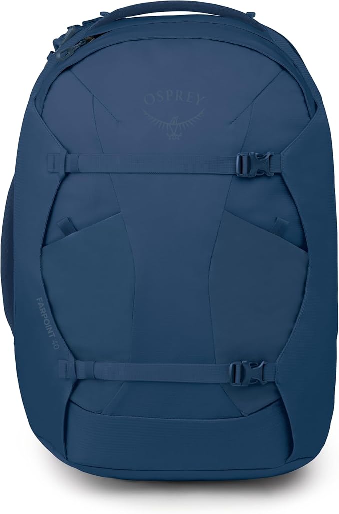 Osprey Farpoint 40L Men's Travel Backpack - Carry On Bag with Laptop Sleeve and Toiletry Pocket Antique Blue
