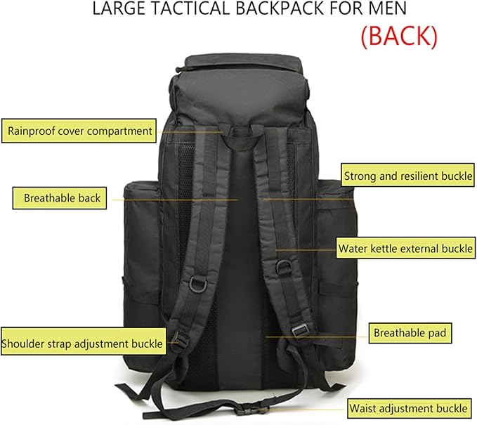 Military Tactical Backpack for Men 100L Waterproof Camping Hiking Travel Hunting Daypack Heavy Duty Adjustable Straps (Green)