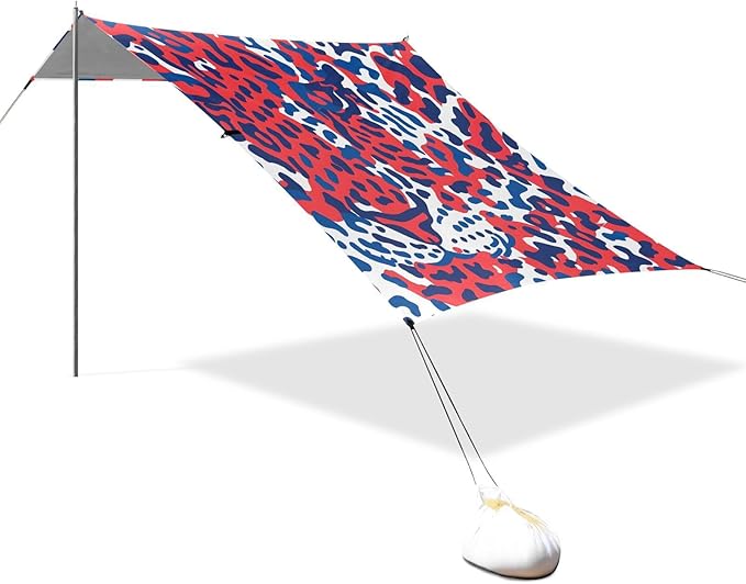 ALAZA Red &amp Blue Leopard Cheetah Print Beach Tent Sun Shelter UPF50+ Protection Beach Shade Canopy w/ 4 Sandbags for Outdoor Camping Fishing Backyard Fun Picnic 10x9 ft