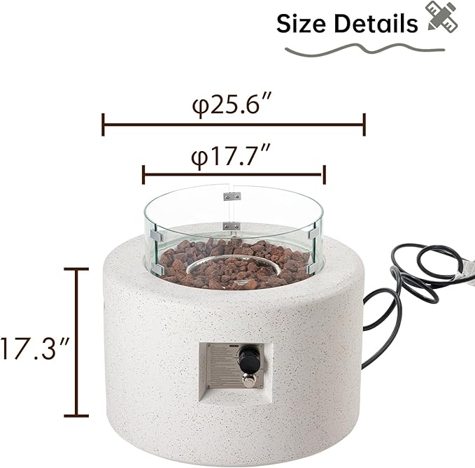 HOMPUS Round Fire Pit Table Outdoor Propane Fire Pit Table w Free Lava Rocks &amp Rain Cover Terrazzo Colorful Fire Pit w Wind Guard for Patio Outside