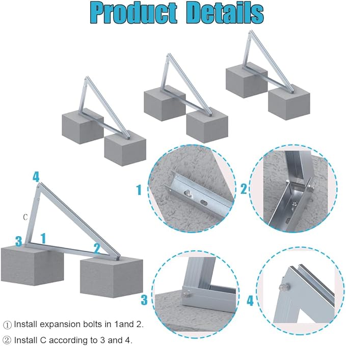 Solar Panel Mounting Brackets Kit System Adjustable 30º~45º Aluminum Alloy Tilt Ground Mounted Bracket Rust Free Sturdy for 1-4pcs Solar Panels