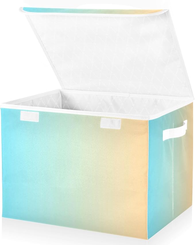 Blue Yellow Gradient Storage Bins with Lids Foldable Book Storage Boxes for Storage for Office Supplies Home Decor