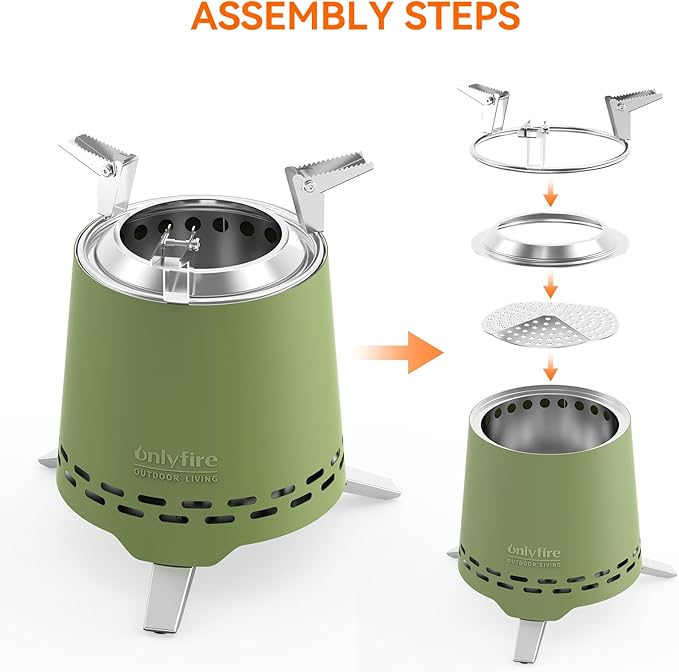ONLYFIRE OUTDOOR LIVING 2 in 1 Portable Fire Pit with Pot Bracket &amp Carry Bag Camping Stove Smokeless Fireplace for Patio Backyard RV Tailgating Stainless Steel Green 9 #FP047