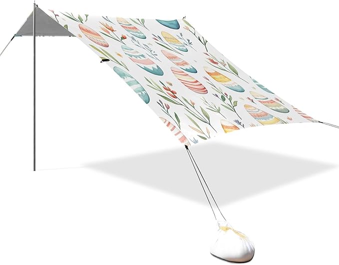 Watercolor Easter Eggs Beach Tent Sun Shelter Set UPF50+ UV Protection 10.5 x 9.19 FT Camping Shade Canopy with Sandbags Sand Anchors Carrying Bag and Others