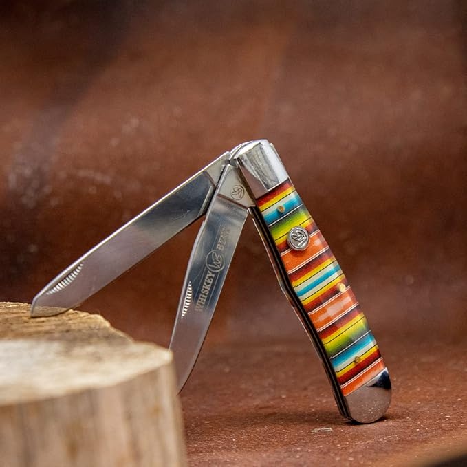 WHISKEY BENT HAT CO. Traditional Trapper Folding Pocket Knife 4.125 Closed Length 440C Stainless Steel Blades (Serape Sunrise)