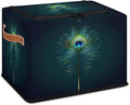 Peacock Feather Storage Box with Lid Boho Feather Collapsible Storage Bins Baskets Cubes Closet Shelf Clothes Organizer Containers with PU Leather Handles