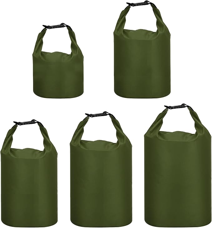 PATIKIL Waterproof Dry Bags 5 Pack Portable Dry Sack Roll Top Bag Lightweight Dry Storage Bag for Gym Kayaking Hiking Swimming Camping Green (1.5L 2.5L 3.5L 4.5L 6L)