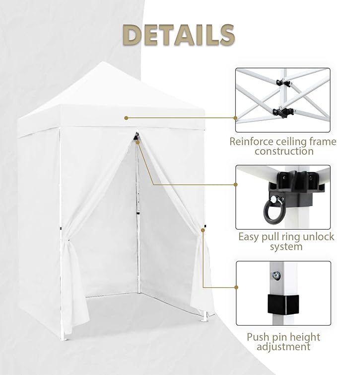 EAGLE PEAK 5x5 Instant Canopy with 4-Side Wall Panels Small Pop up Portable Canopy Tent with Carry Bag Light Weight Sun Shelter for Sports Camping and Beach White