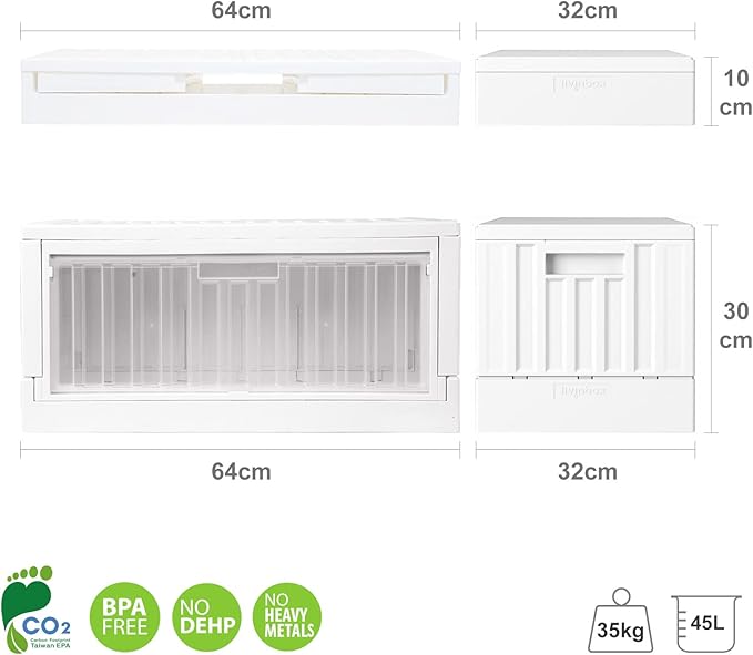 livinbox 45L collapsible storage bins with door comic books container dust-proof stack-able folding box for Home Office Bedroom Dorm Toys Bedding white &amp transparent FB-6432S-WTTR