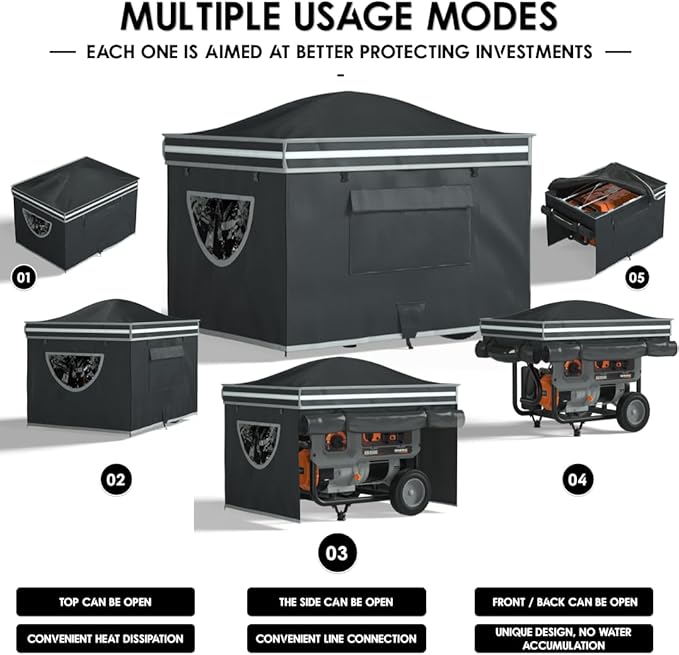 Generator Tent With Bracket Generator Cover Whlie Running 32X24X24 inches Roof Design Without Water Accumulation 1680D Marine Canvas Production+Heavy-Duty Stainless Steel Bracket Black