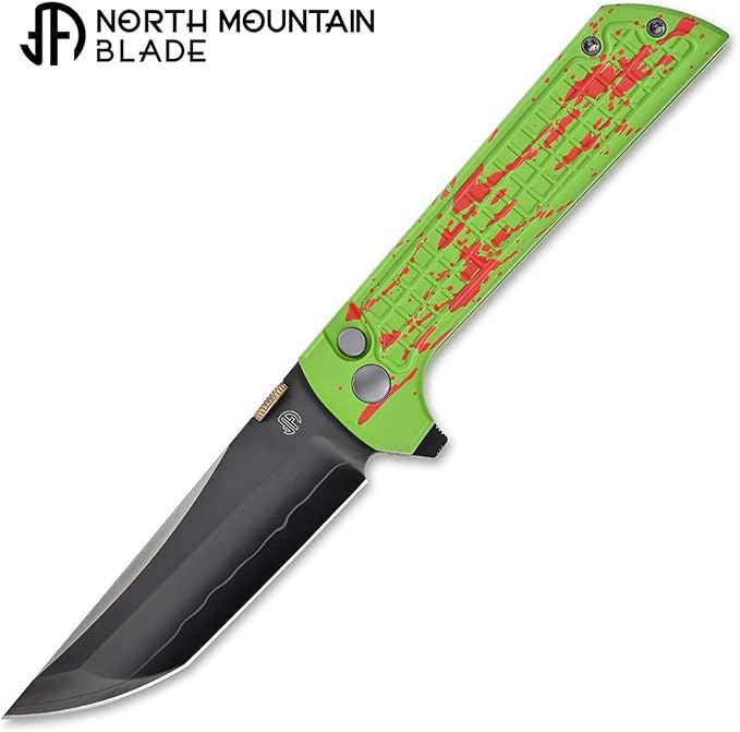Manual Folding Pocket Knife for Men - SLD-Magic 3-Layer San Mai Steel - 3.5 DLC Coated Modified Tanto Blade - Lightweight Aluminum Handle with Secure Button Lock - Precision EDC Utility Tool for Outd