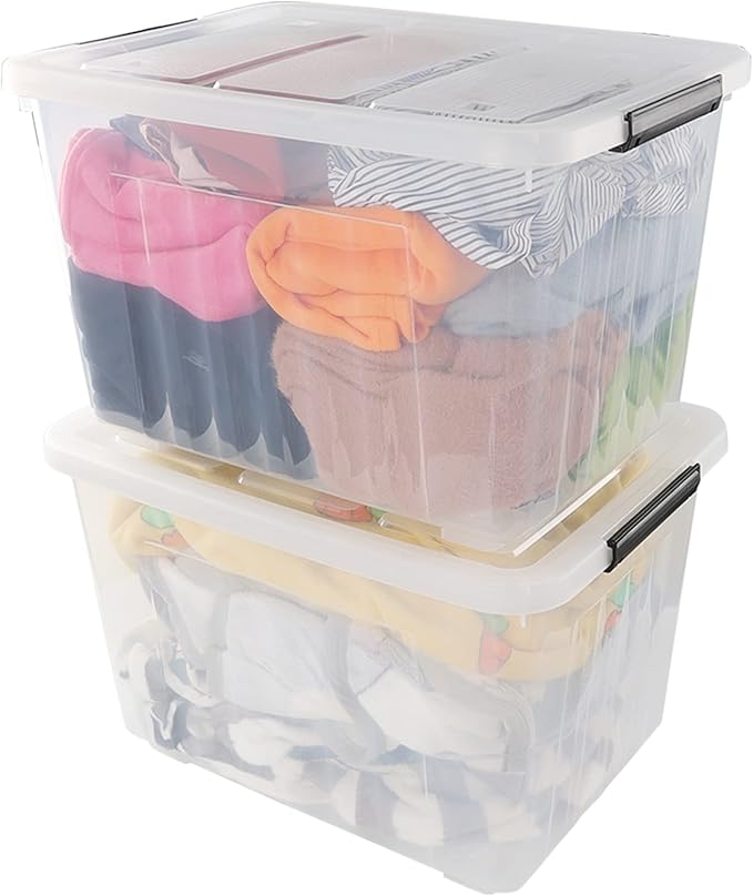Cand 4 Packs 50 QT Storage Bins with Lids Clear Large Plastic Storage Container Box
