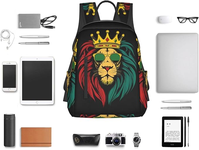 Men Women Bookbag Reggae king Rasta Flag Lion Black Laptop &amp Tablet Backpack for Travel &amp Work