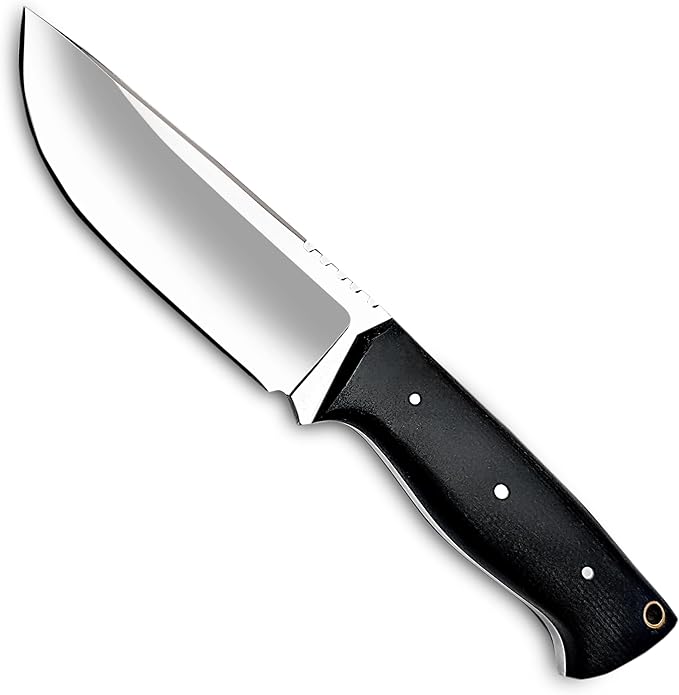 Handmade EDC Skinning Knife Fixed Blade Hand Forged Full Tang with Leather Sheath for Hunting Camping Hiking Fishing Bushcraft (10 inch Black Micarta)