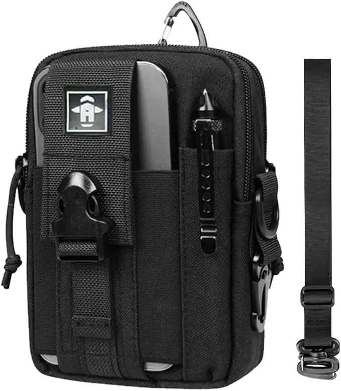 Tactical Molle EDC Utility Gadget Pouch Compact Multipurpose Belt Waist Hip Bag with Cell Phone Holster Holder (with Strap)