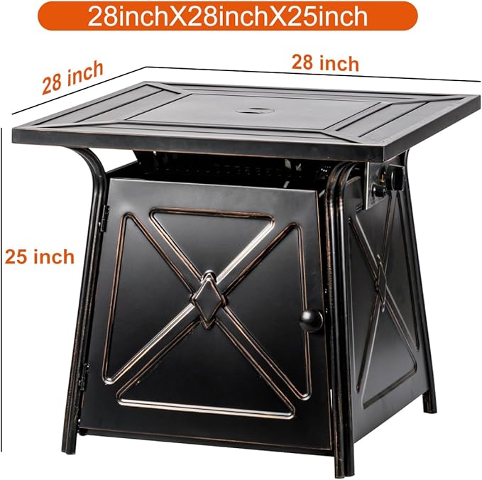 OutVue 28 inch Propane Fire Pit TableGas Fire Pits Table for Outside50000 BTU Propane Firepit with Lid &ampLava RocksGas Firepit for GardenYard (Black)