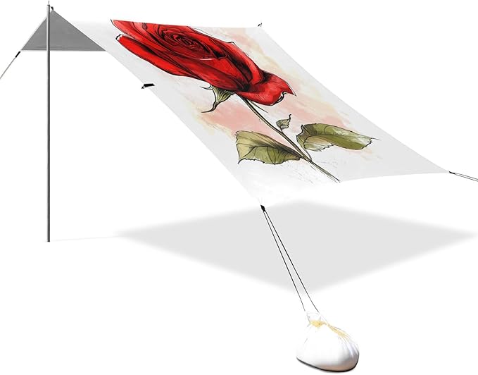 ALAZA Red Rose Flower Ink Beach Tent Sun Shelter UPF50+ Protection Beach Shade Canopy w/ 4 Sandbags for Outdoor Camping Fishing Backyard Fun Picnic 10x9 ft