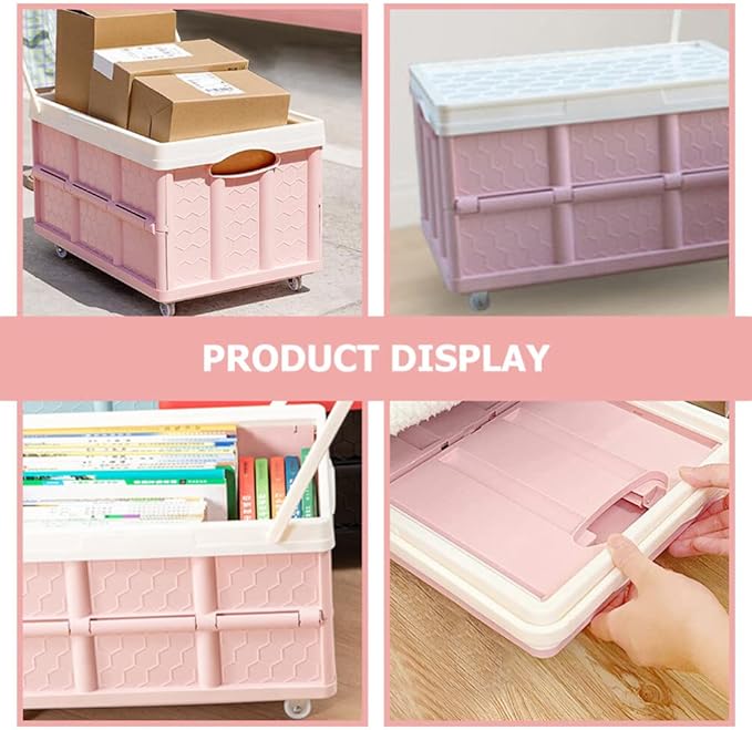 DOITOOL 2Pcs Collapsible Storage Bin with Lids Foldable Plastic Box for Clothes and Toys Large Stackable Container with Wheels Space-saving Storage for Home and Vehicle