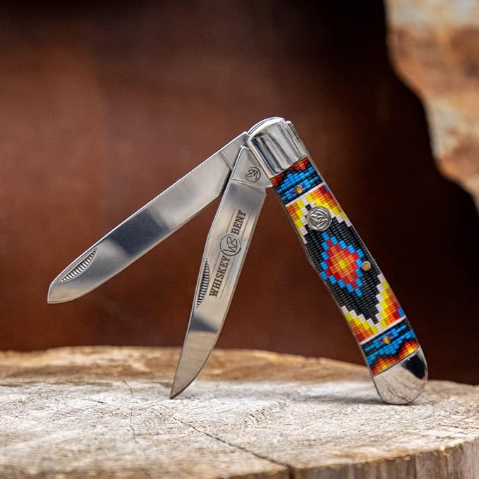 WHISKEY BENT HAT CO. Traditional Trapper Folding Pocket Knife 4.125 Closed Length 440C Stainless Steel Blades (Woodstock)