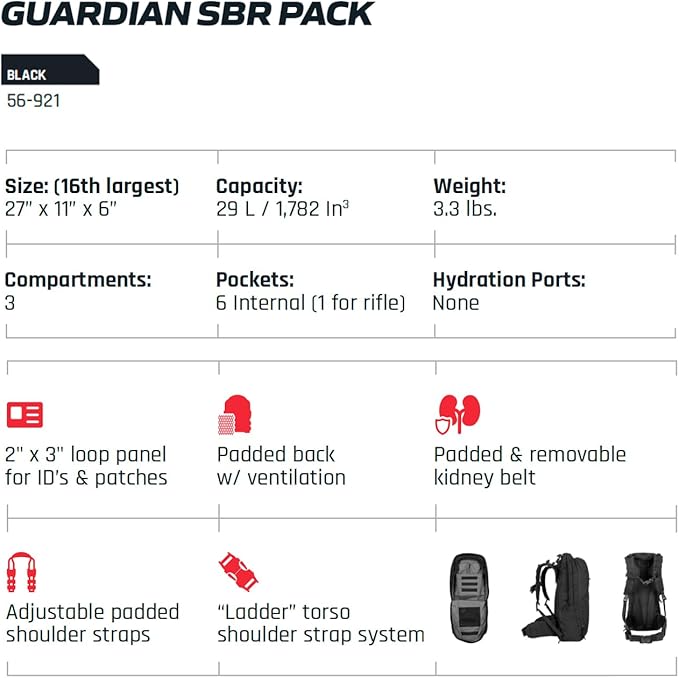 FOX OUTDOOR PRODUCTS Guardian SBR Pack 29L Tactical Rifle Backpack Modular Storage Gear Pockets Padded Back &amp Ventilation